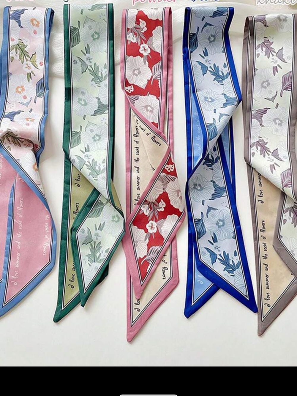 Floral Satin Skinny Bag/Hair Scarf - Pink, Green, Red, Blue, Beige